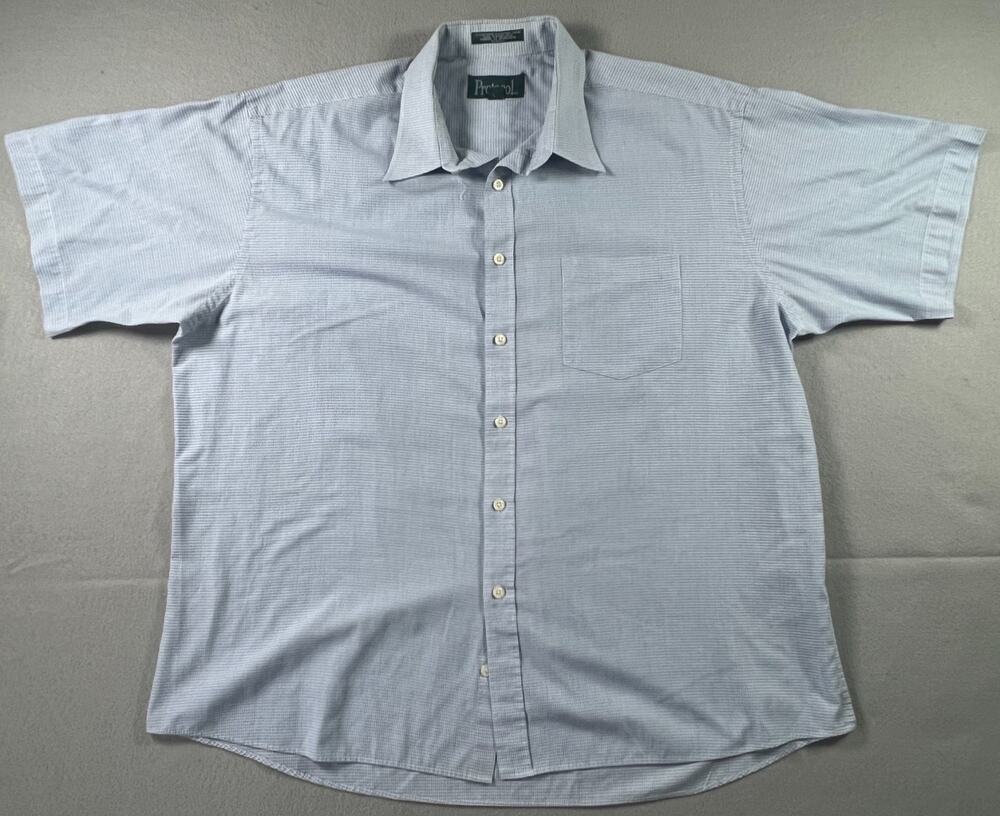 Protocol Men's Blue/White Short Sleeve Button-Up Collared Dress Shirt, Size 18